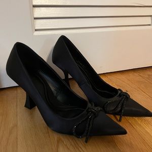 Zara black high heels with sparkle bow